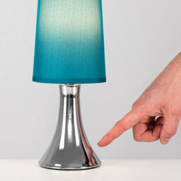 Valuelights Pair Of Brushed Chrome Touch Dimmer Bedside Table Lamps With Blue Cylinder Light Shades - thumbnail 6