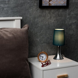 Valuelights Pair Of Brushed Chrome Touch Dimmer Bedside Table Lamps With Blue Cylinder Light Shades - thumbnail 5