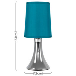 Valuelights Pair Of Brushed Chrome Touch Dimmer Bedside Table Lamps With Blue Cylinder Light Shades - thumbnail 8
