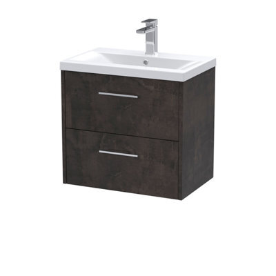 Hudson Reed Juno Wall Hung 2 Drawer Vanity Unit With Mid-Edge 1 Tap Hole Basin, Metallic Slate, 610 X 390 mm - image 1
