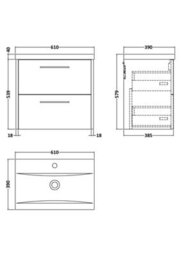 Hudson Reed Juno Wall Hung 2 Drawer Vanity Unit With Mid-Edge 1 Tap Hole Basin, Metallic Slate, 610 X 390 mm - thumbnail 7