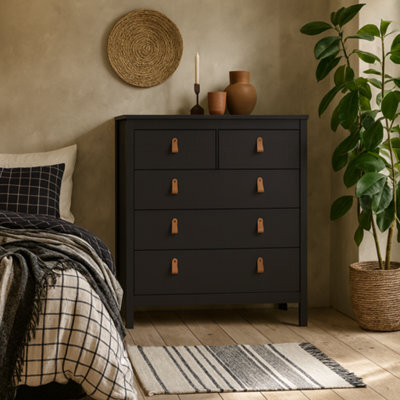 Wyld Haus Wildberry Matt Black 5-Drawer Chest With Leather Strap Handles - image 1
