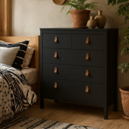 Wyld Haus Wildberry Matt Black 5-Drawer Chest With Leather Strap Handles - thumbnail 2