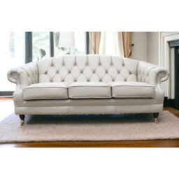 Chesterfield Original 3 Seater Sofa Settee Shelly Pebble Real Leather In Victoria Style - thumbnail 5