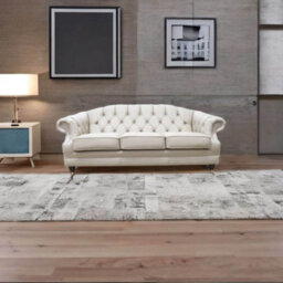 Chesterfield Original 3 Seater Sofa Settee Shelly Pebble Real Leather In Victoria Style - thumbnail 4