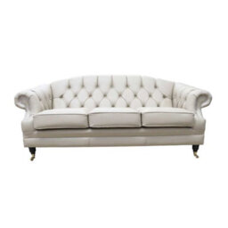 Chesterfield Original 3 Seater Sofa Settee Shelly Pebble Real Leather In Victoria Style - thumbnail 1
