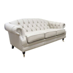 Chesterfield Original 3 Seater Sofa Settee Shelly Pebble Real Leather In Victoria Style - thumbnail 3