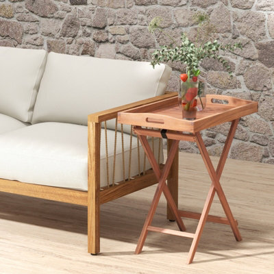 Costway Patio Wooden Side Table Outdoor & Indoor Folding Tea Coffee Table W/ Tea Tray - image 1