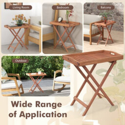 Costway Patio Wooden Side Table Outdoor & Indoor Folding Tea Coffee Table W/ Tea Tray - thumbnail 8