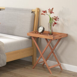 Costway Patio Wooden Side Table Outdoor & Indoor Folding Tea Coffee Table W/ Tea Tray - thumbnail 4