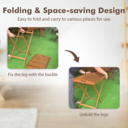 Costway Patio Wooden Side Table Outdoor & Indoor Folding Tea Coffee Table W/ Tea Tray - thumbnail 7