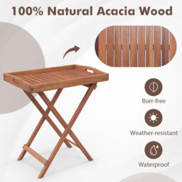 Costway Patio Wooden Side Table Outdoor & Indoor Folding Tea Coffee Table W/ Tea Tray - thumbnail 6