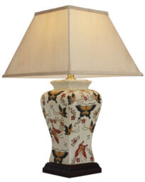 Downton Interiors Cream Yellow Butterfly Oriental Chinese Ceramic Porcelain Table Lamp