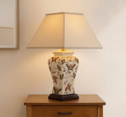 Downton Interiors Cream Yellow Butterfly Oriental Chinese Ceramic Porcelain Table Lamp - thumbnail 2