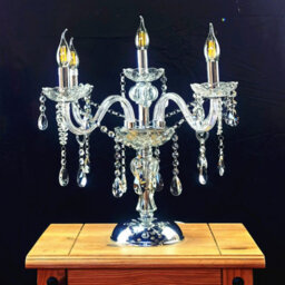 Wdw Genuine K9 Clear Crystal 5-Arm Silver Chrome Chandelier Table Lamp - E14 - thumbnail 1