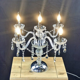 Wdw Genuine K9 Clear Crystal 5-Arm Silver Chrome Chandelier Table Lamp - E14 - thumbnail 4