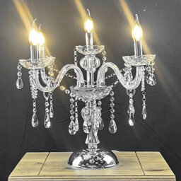Wdw Genuine K9 Clear Crystal 5-Arm Silver Chrome Chandelier Table Lamp - E14 - thumbnail 3