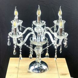 Wdw Genuine K9 Clear Crystal 5-Arm Silver Chrome Chandelier Table Lamp - E14 - thumbnail 2