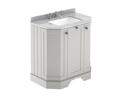 Hudson Reed Floor Standing 3 Door Angled Vanity Unit With 3 Tap Hole Grey Marble Top & Basin, Timeless Sand, 786 X 470 mm - image 1