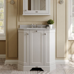 Hudson Reed Floor Standing 3 Door Angled Vanity Unit With 3 Tap Hole Grey Marble Top & Basin, Timeless Sand, 786 X 470 mm - thumbnail 2