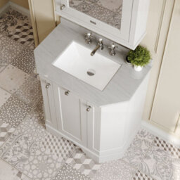Hudson Reed Floor Standing 3 Door Angled Vanity Unit With 3 Tap Hole Grey Marble Top & Basin, Timeless Sand, 786 X 470 mm - thumbnail 3