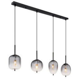 Luminosa Lighting Luminosa Attila Bar Pendant Ceiling Light Matt Black Smoke Glass Shade 4X E14
