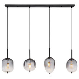 Luminosa Lighting Luminosa Attila Bar Pendant Ceiling Light Matt Black Smoke Glass Shade 4X E14 - thumbnail 3