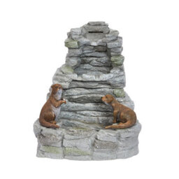 Hybrid Powered Otter Falls Fountain - Solar & Battery Operated Hand Painted Resin Cascading Water Feature - H54 X W44.5 X D39Cm - thumbnail 2