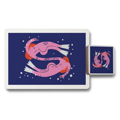 Benjamin Tate Design Placemat Coaster Set Designer Artwork Indigo Navy With Wooden Base Limited Edition - image 1