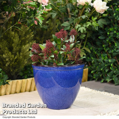 Garden Gear Bell Glazed Effect Outdoor Garden Planter In Ocean Blue Durable Lightweight Weatherproof Plastic (X2)