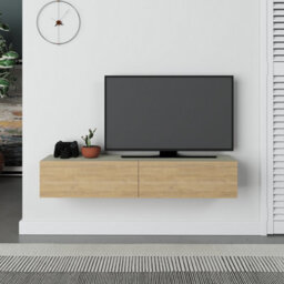 "Decortie Francy Wall-Mounted Tv Unit Modern Media Centre Tv Cabinet 42"" Ash Green Oak 135Cm" - thumbnail 6