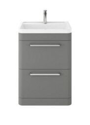 Hudson Reed Solar Floor Standing 2 Drawer Vanity Unit & Polymarble Basin, Cool Grey Matt, 600 X 840 X 450mm - thumbnail 1