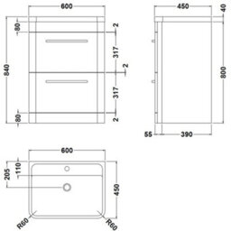 Hudson Reed Solar Floor Standing 2 Drawer Vanity Unit & Polymarble Basin, Cool Grey Matt, 600 X 840 X 450mm - thumbnail 4