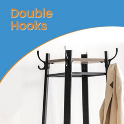 LEDREM Coat Rack, Coat Stand With 3 Shelves, Hall Tree Free Standing With Hooks, Steel Frame, For Entryway, Living Room, Greige And Black - thumbnail 4