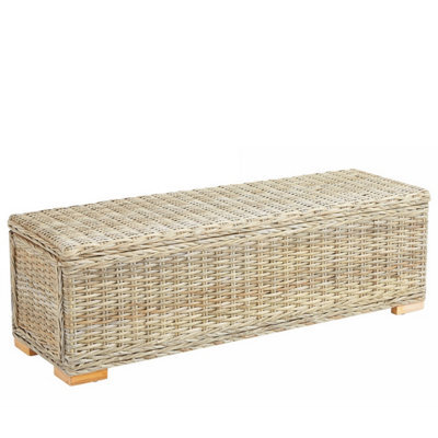 Nordlys Bench Entry Room Wood Rattan Natural Fibers Storage Space Boho Design Style Living Room - image 1