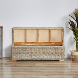 Nordlys Bench Entry Room Wood Rattan Natural Fibers Storage Space Boho Design Style Living Room - thumbnail 4