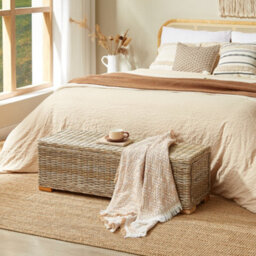 Nordlys Bench Entry Room Wood Rattan Natural Fibers Storage Space Boho Design Style Living Room - thumbnail 3