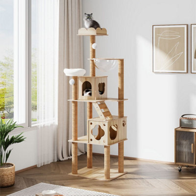 Thehotsale 5-Tiers Freestanding Cat Tree Cat Tower With Perches And Condo,natural - image 1