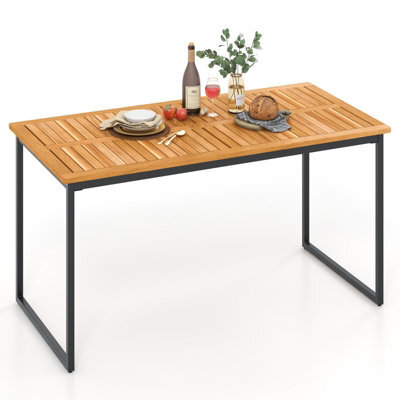 Costway 140 X 70Cm Rectangle Patio Table Acacia Wood Dining Table For 6 People - image 1