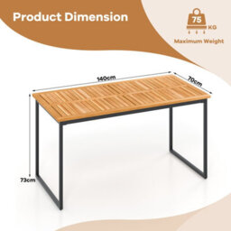 Costway 140 X 70Cm Rectangle Patio Table Acacia Wood Dining Table For 6 People - thumbnail 2