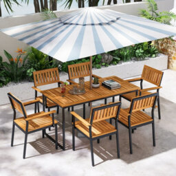 Costway 140 X 70Cm Rectangle Patio Table Acacia Wood Dining Table For 6 People - thumbnail 3