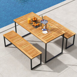 Costway 140 X 70Cm Rectangle Patio Table Acacia Wood Dining Table For 6 People - thumbnail 5