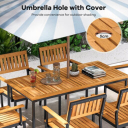 Costway 140 X 70Cm Rectangle Patio Table Acacia Wood Dining Table For 6 People - thumbnail 7