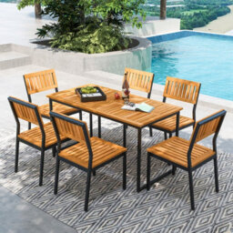 Costway 140 X 70Cm Rectangle Patio Table Acacia Wood Dining Table For 6 People - thumbnail 4