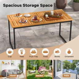 Costway 140 X 70Cm Rectangle Patio Table Acacia Wood Dining Table For 6 People - thumbnail 9