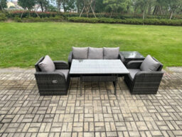 Fimous Wicker Rattan Garden Furniture Set Outdoor Rectangular Dining Table And Chair Sofa Set With Side Table - thumbnail 1