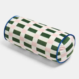 Ohs Checkerboard Matte Velvet Bolster Pillow Soft Cylindrical Cushion - Green/pink - thumbnail 4