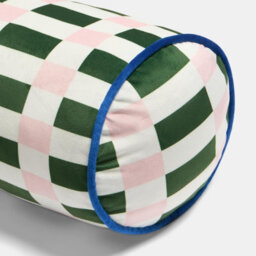 Ohs Checkerboard Matte Velvet Bolster Pillow Soft Cylindrical Cushion - Green/pink - thumbnail 5