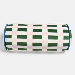 Ohs Checkerboard Matte Velvet Bolster Pillow Soft Cylindrical Cushion - Green/pink - thumbnail 3