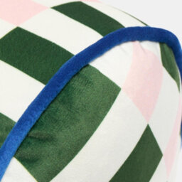 Ohs Checkerboard Matte Velvet Bolster Pillow Soft Cylindrical Cushion - Green/pink - thumbnail 6